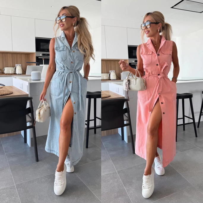 Denim | Slit Waist Jurk