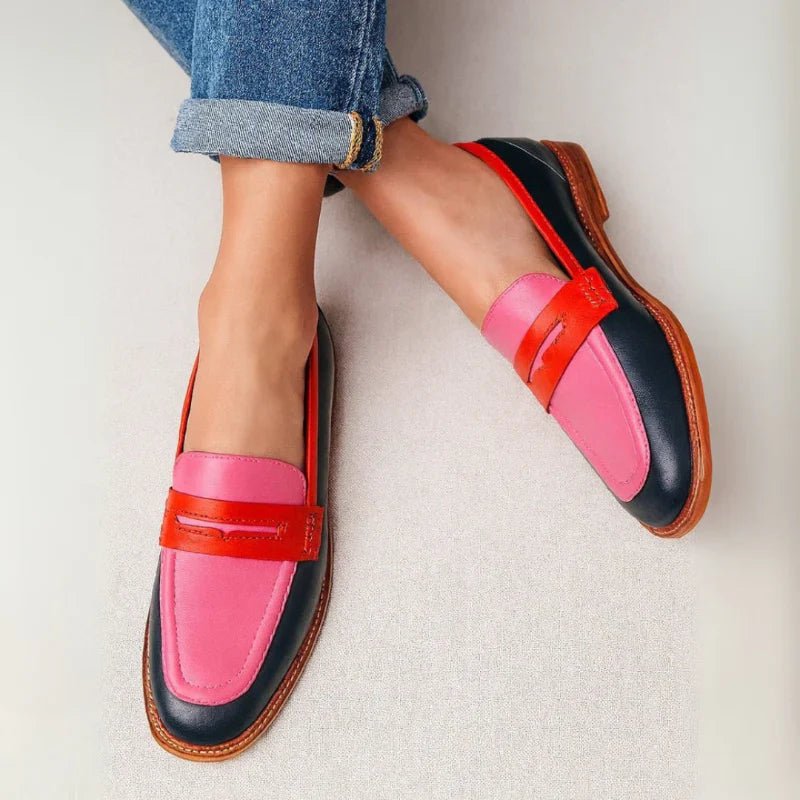 Leren Loafers – Navy met Roze en Rode Accenten - Felova Amsterdam