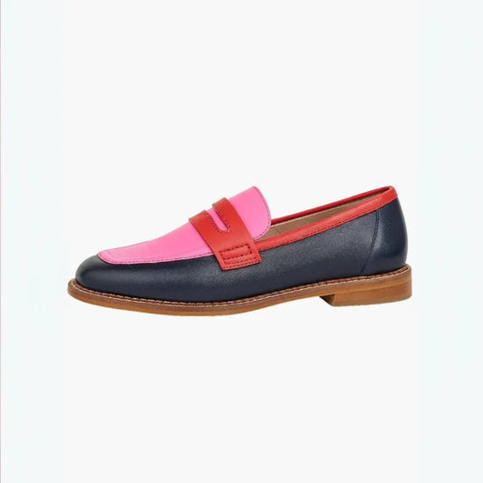 Leren Loafers – Navy met Roze en Rode Accenten - Felova Amsterdam